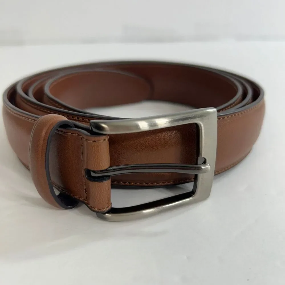 Perry Ellis Leather Belt Mens 48 Big Tall Brown Bonded‎ Leather Casual Dress